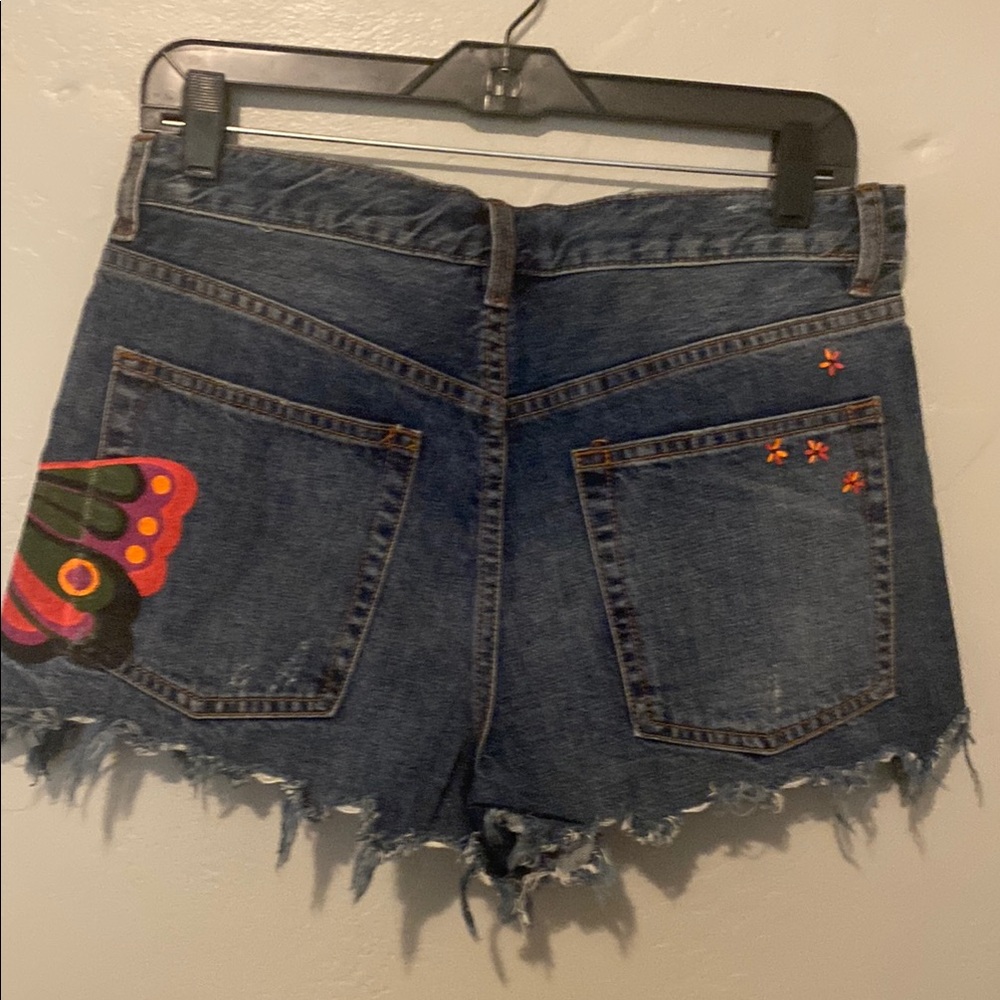 We The Free Dark Blue Jean Shorts with Colorful Painted Butterfly Woman 28 - Picture 7 of 10